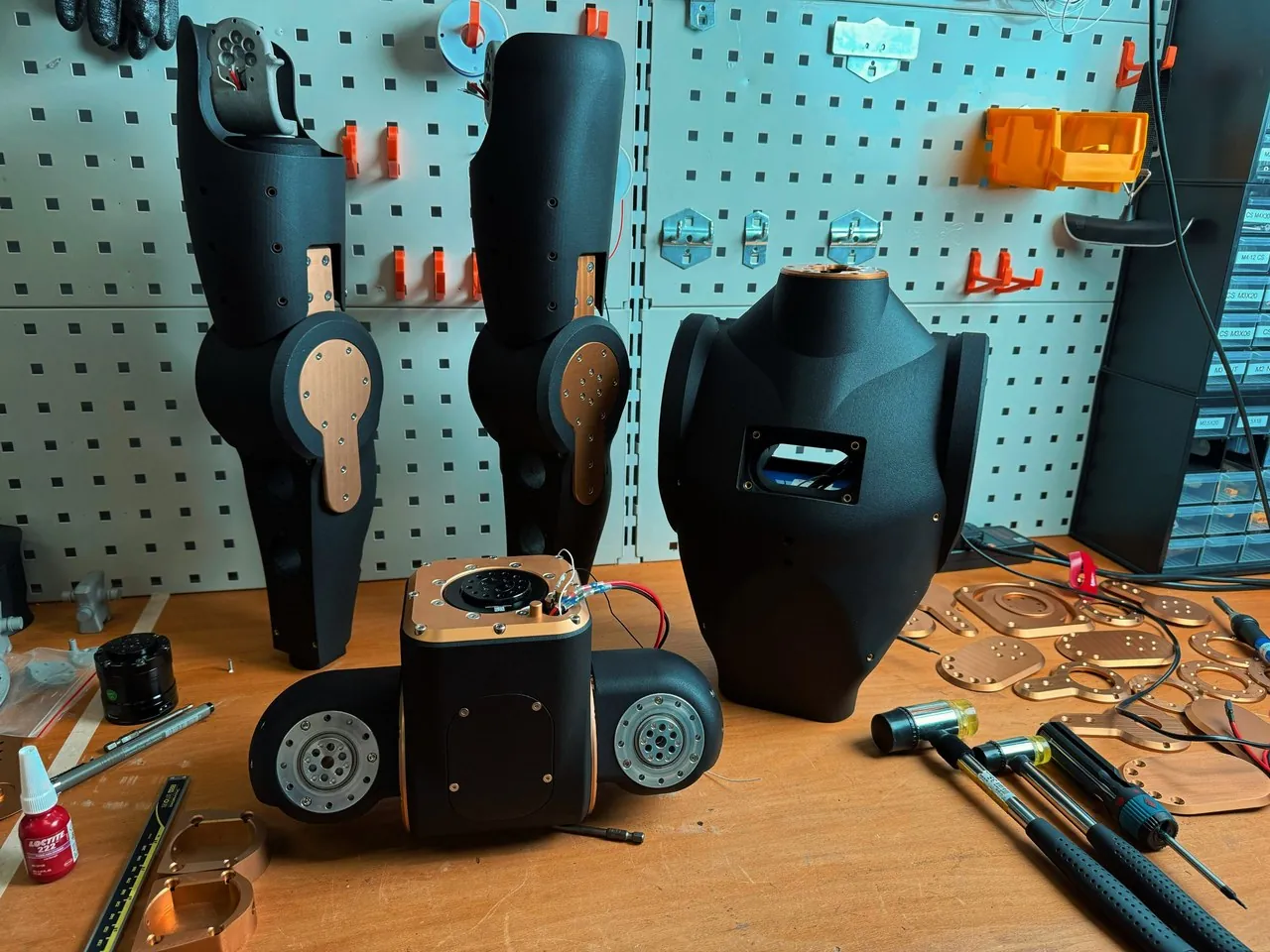 Asimov 1 legs, torso and tools on the build bench