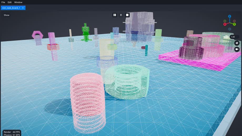 SuperDex Studio displaying wireframe debug geometry