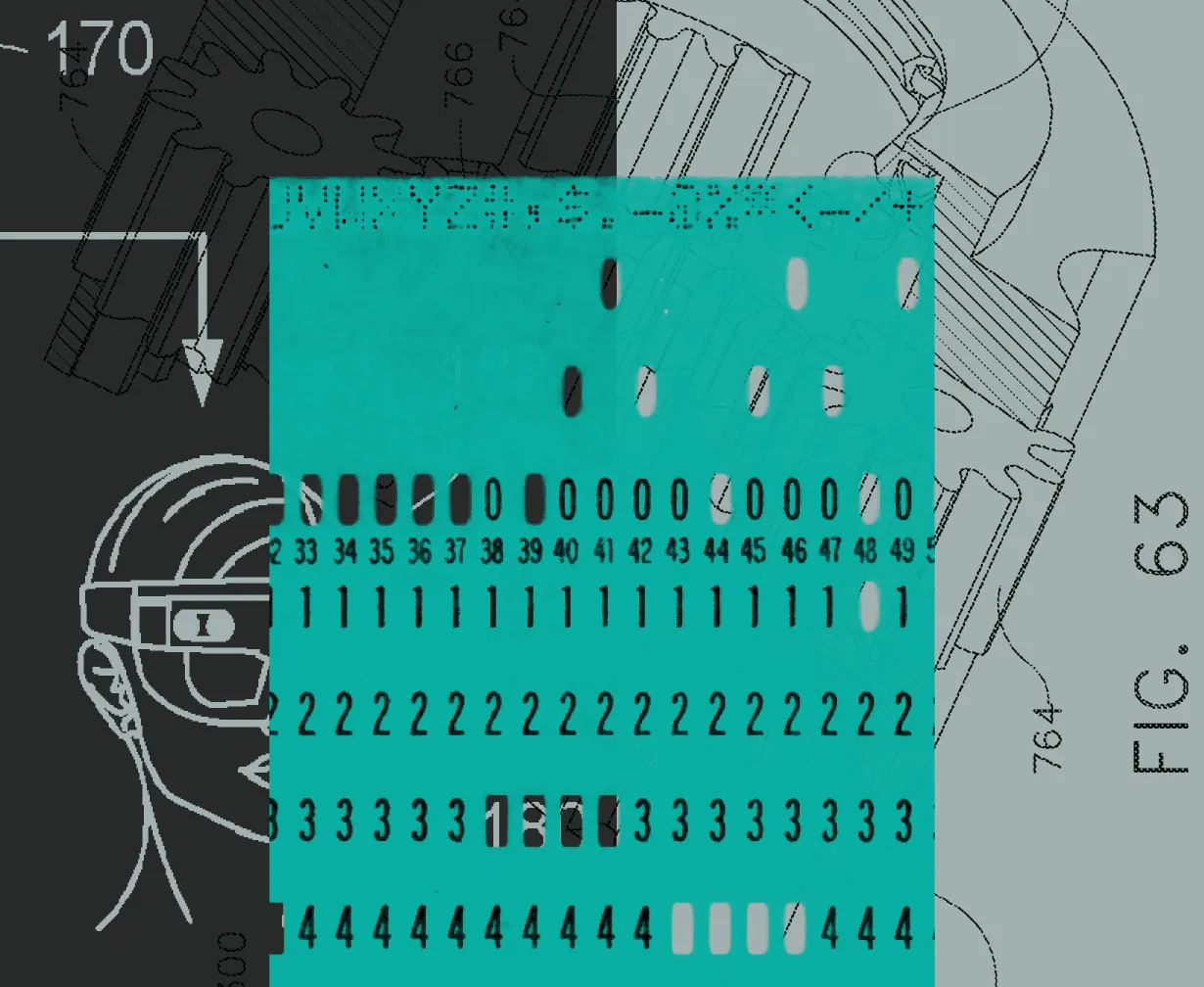 Jev launch artwork: a punched card over an engineering drawing