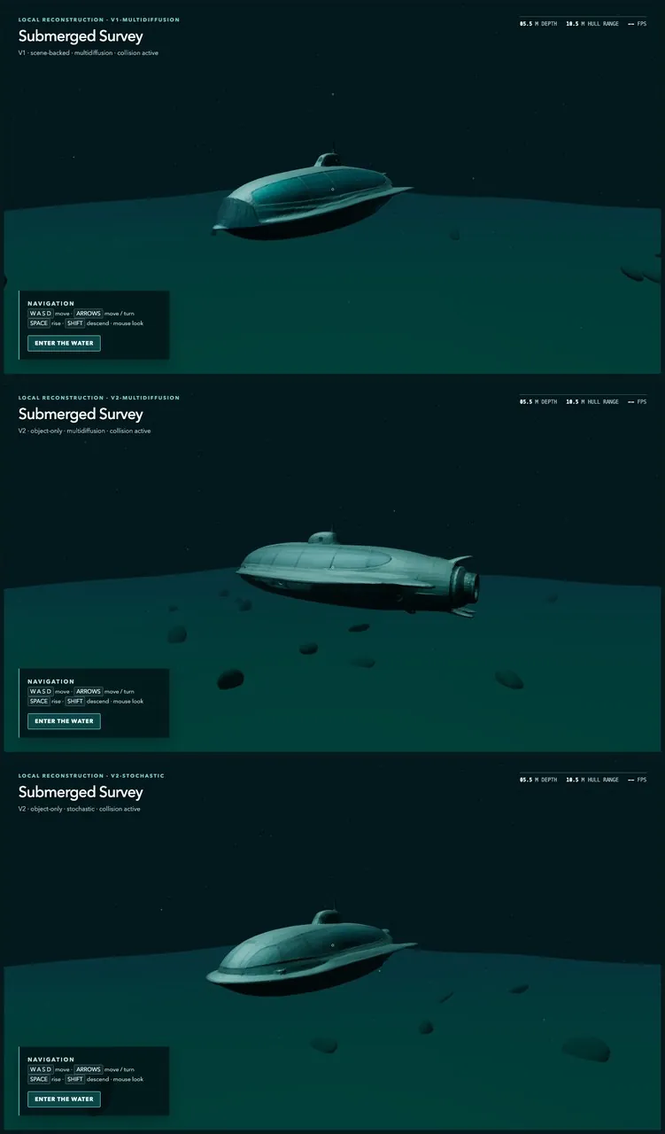 Three candidate meshes compared under the same browser scene and camera