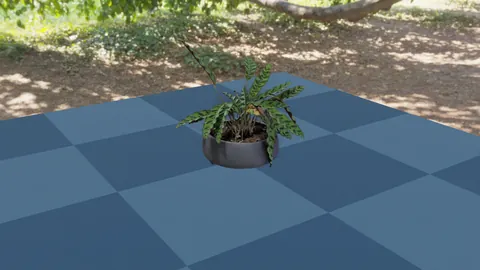 A captured plant Gaussian splat rendered on a Genesis World plane by Nyx