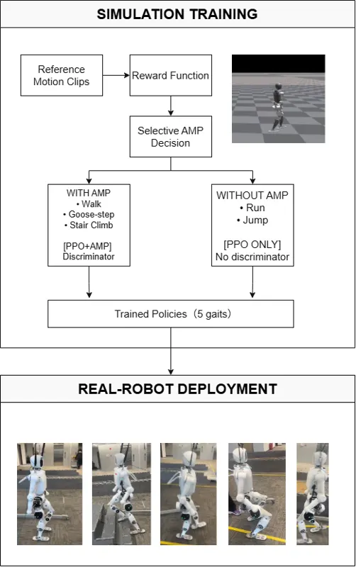 Multi-Gait Learning for Humanoid Robots Using Reinforcement Learning with Selective Adversarial Motion Prior