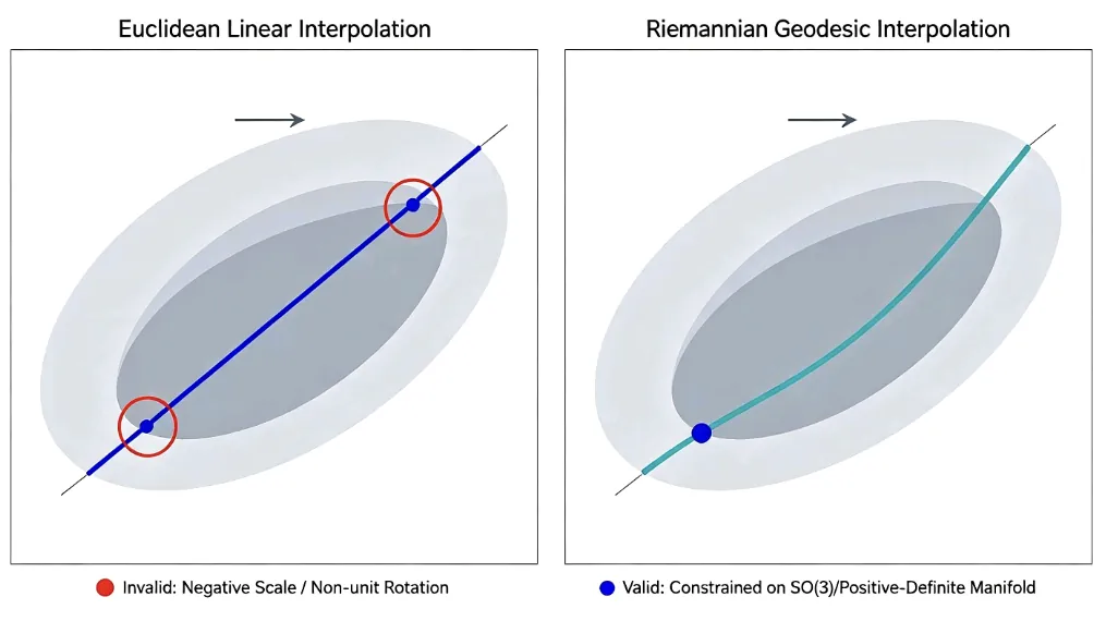 Euclidean versus Riemannian interpolation