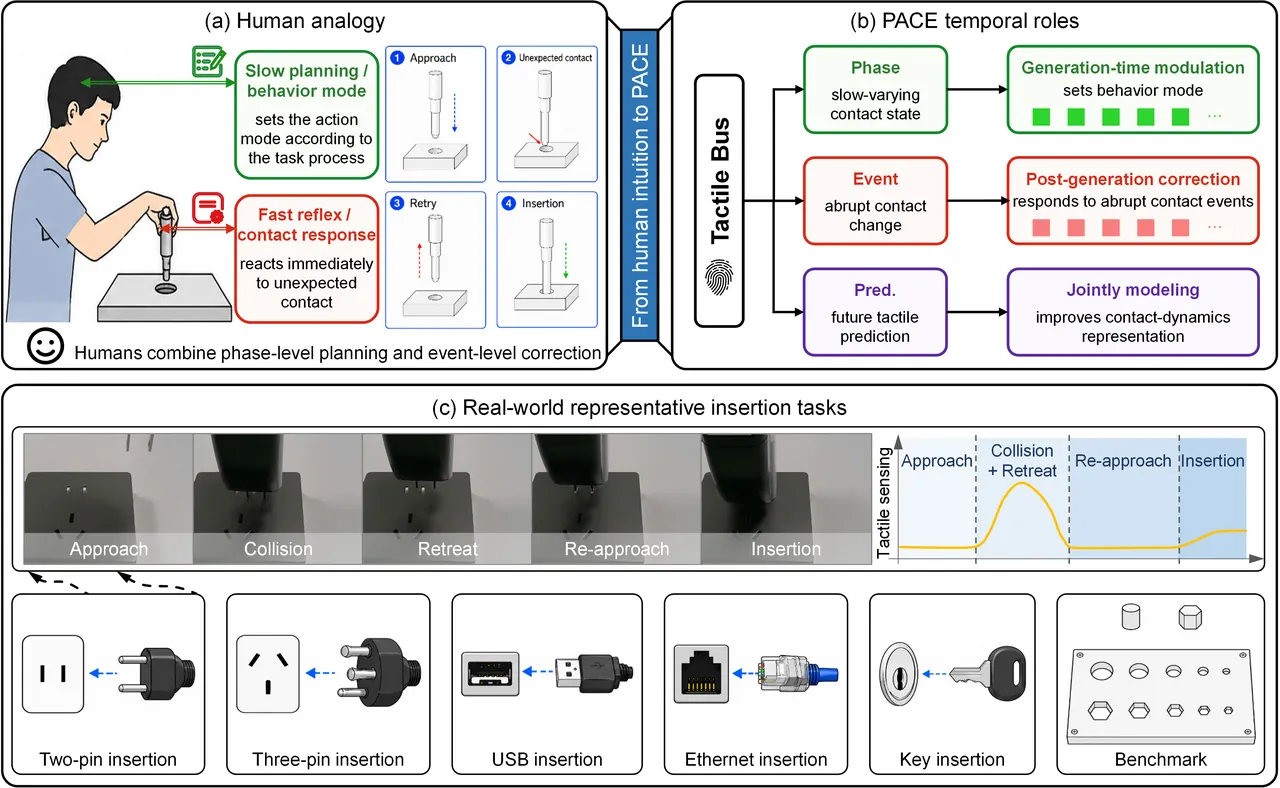 Three temporal tactile roles and real insertion tasks in PACE