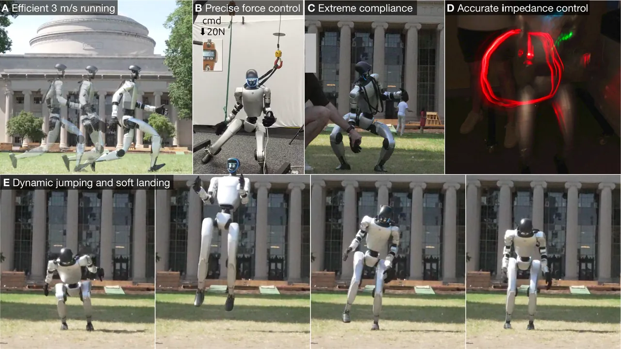 Hardware demonstrations of running, force control, compliance, impedance control, and jumping
