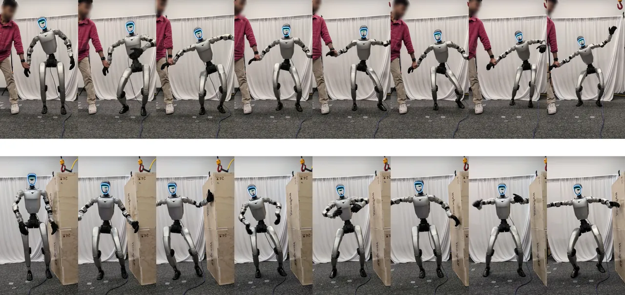 Hardware time-lapse of the robot yielding to a person and to a cardboard box during the dance