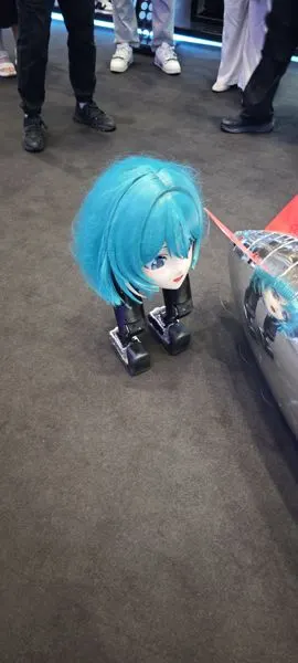 Blue-haired Humanoid Robot Half-body Display