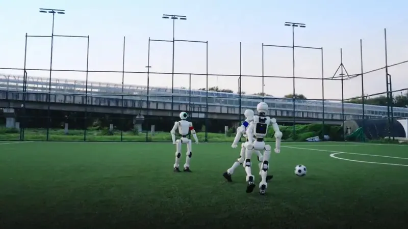 PHYBOT humanoids play football in dynamic environments
