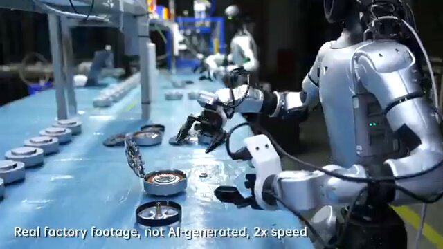 China's robots building other robots — G1 assembling motors on a real line
