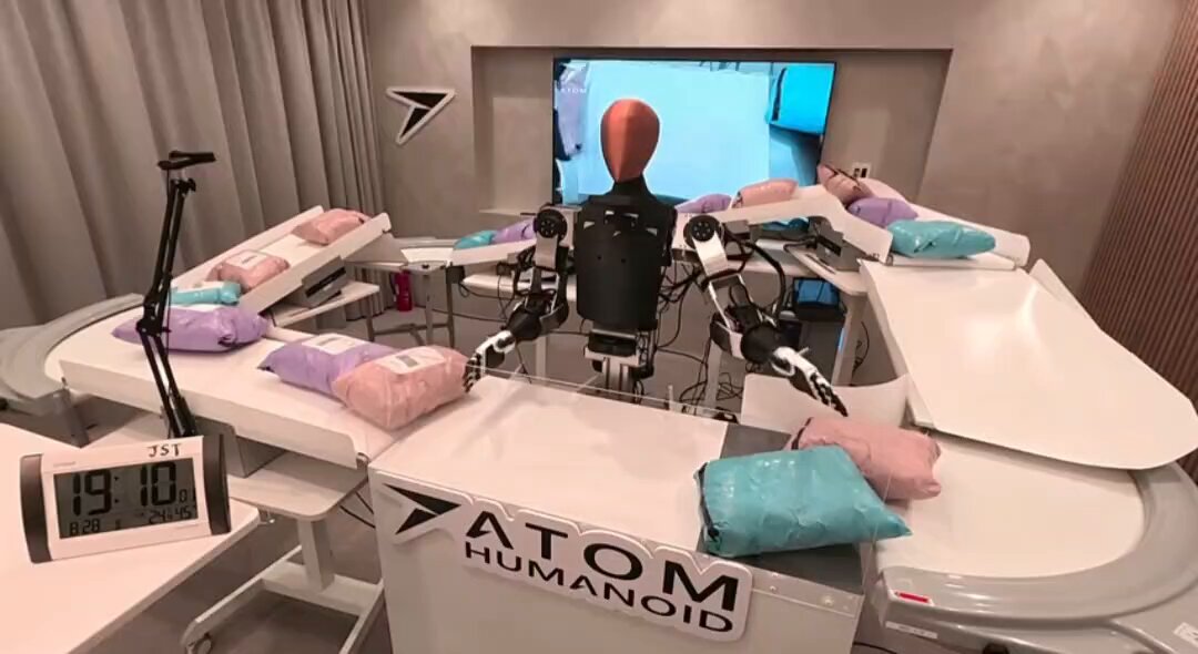 Atom humanoid livestreams 3+ hours autonomously grasping and orienting packages